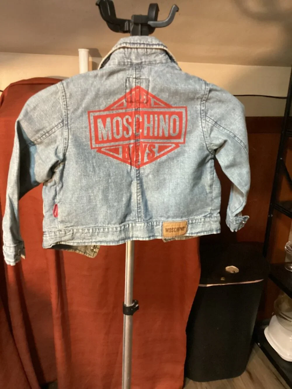 Vintage Moschino Bambino Kids Denim Jacket 18 Months Light Wash Red Logo